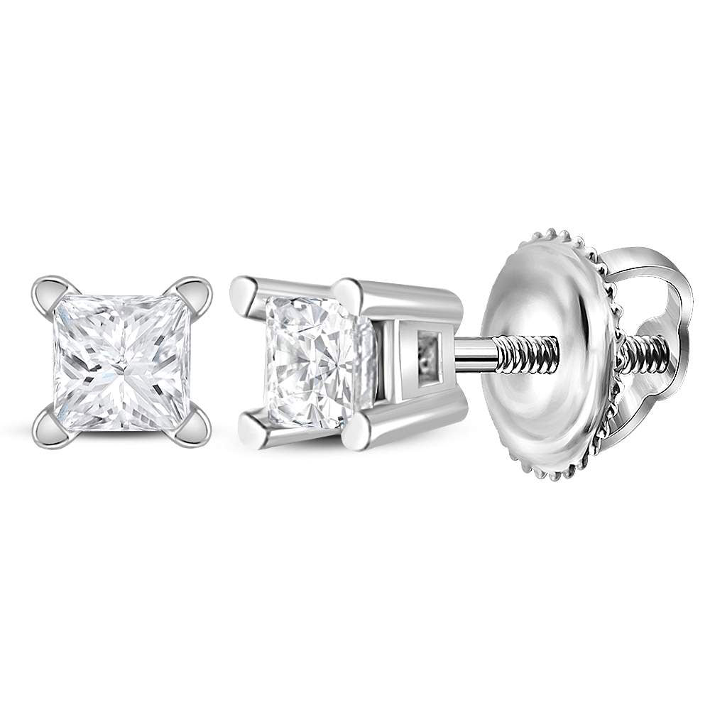 14kt White Gold Womens Princess Diamond Solitaire Earrings 1/6 Cttw