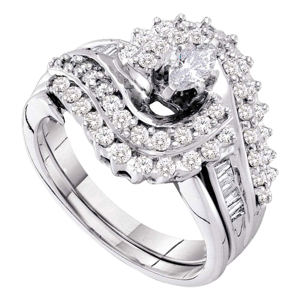 14kt White Gold Marquise Diamond Bridal Wedding Ring Band Set 1 Cttw