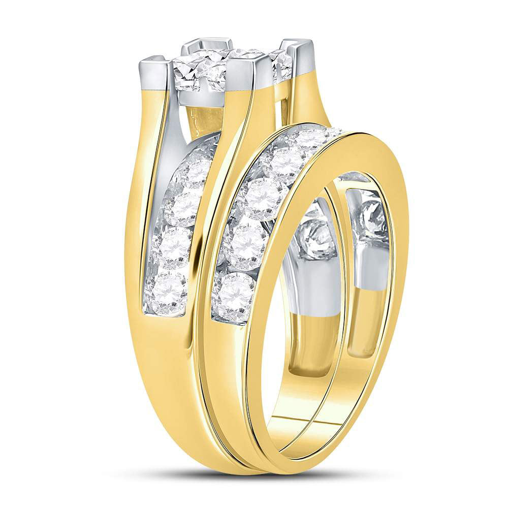 14kt Yellow Gold Princess Diamond Bridal Wedding Ring Band Set 3 Cttw