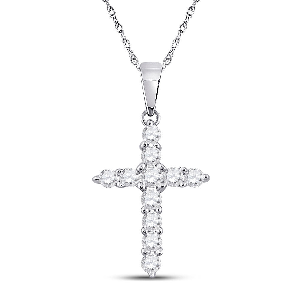 14kt White Gold Womens Round Diamond Cross Religious Pendant 1/4 Cttw