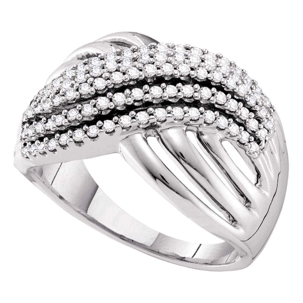 14kt White Gold Womens Round Diamond Crossover Strand Band Ring 1/2 Cttw