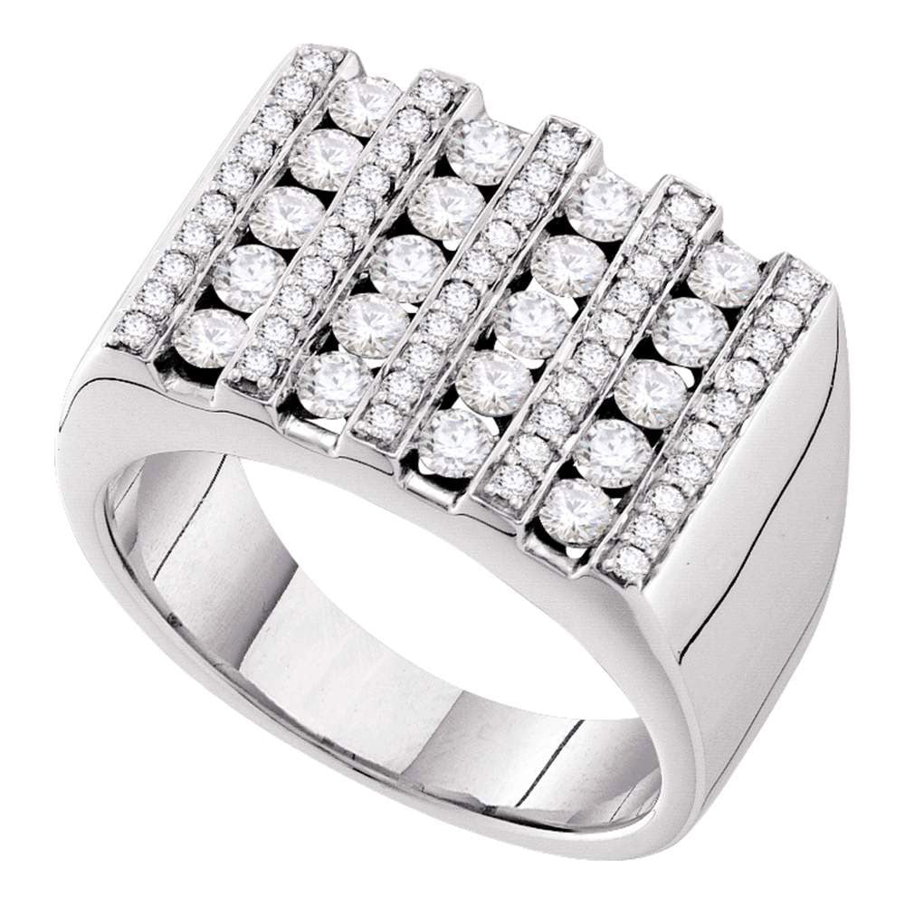 14kt White Gold Mens Round Channel-set Diamond Square Stripe Cluster Ring 1-1/2 Cttw