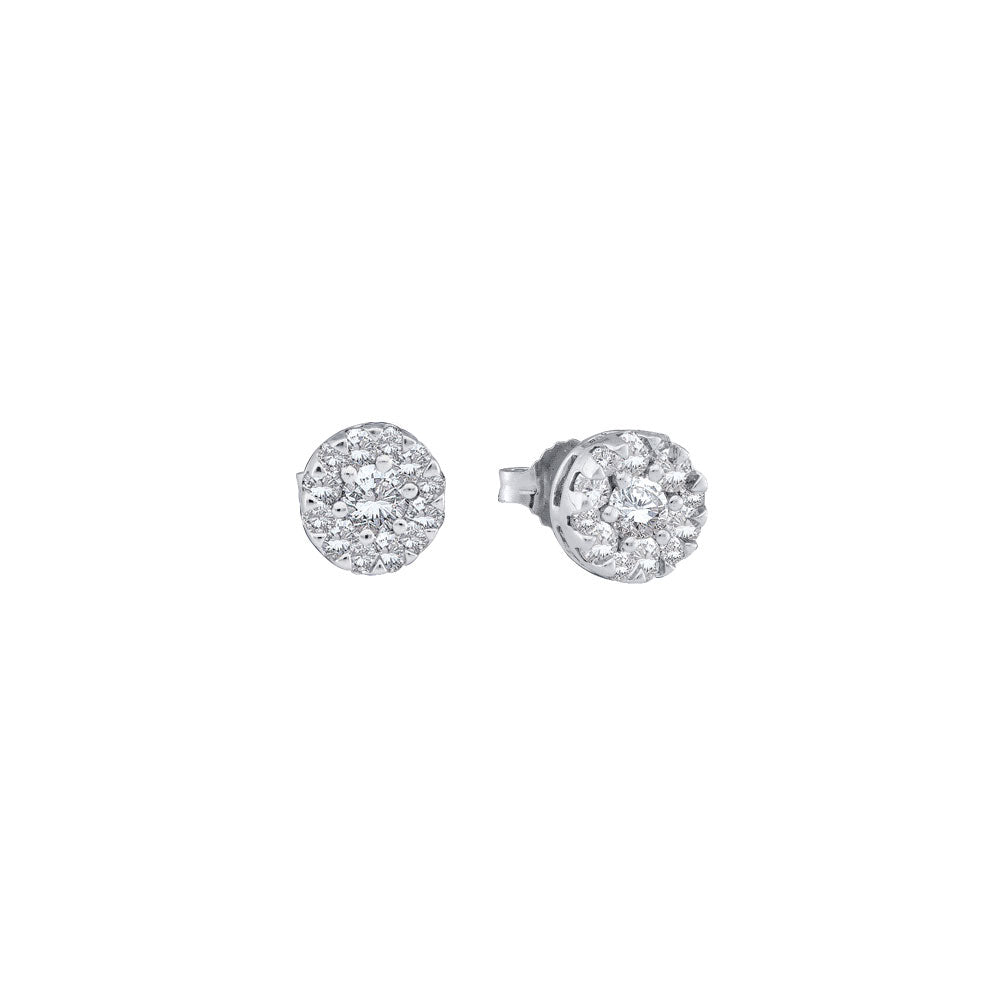 14kt White Gold Womens Round Diamond Flower Cluster Stud Earrings 1/4 Cttw