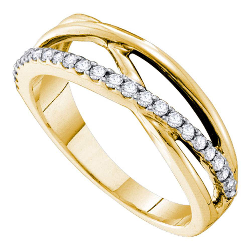 14kt Yellow Gold Womens Round Diamond Crossover Band Ring 1/4 Cttw
