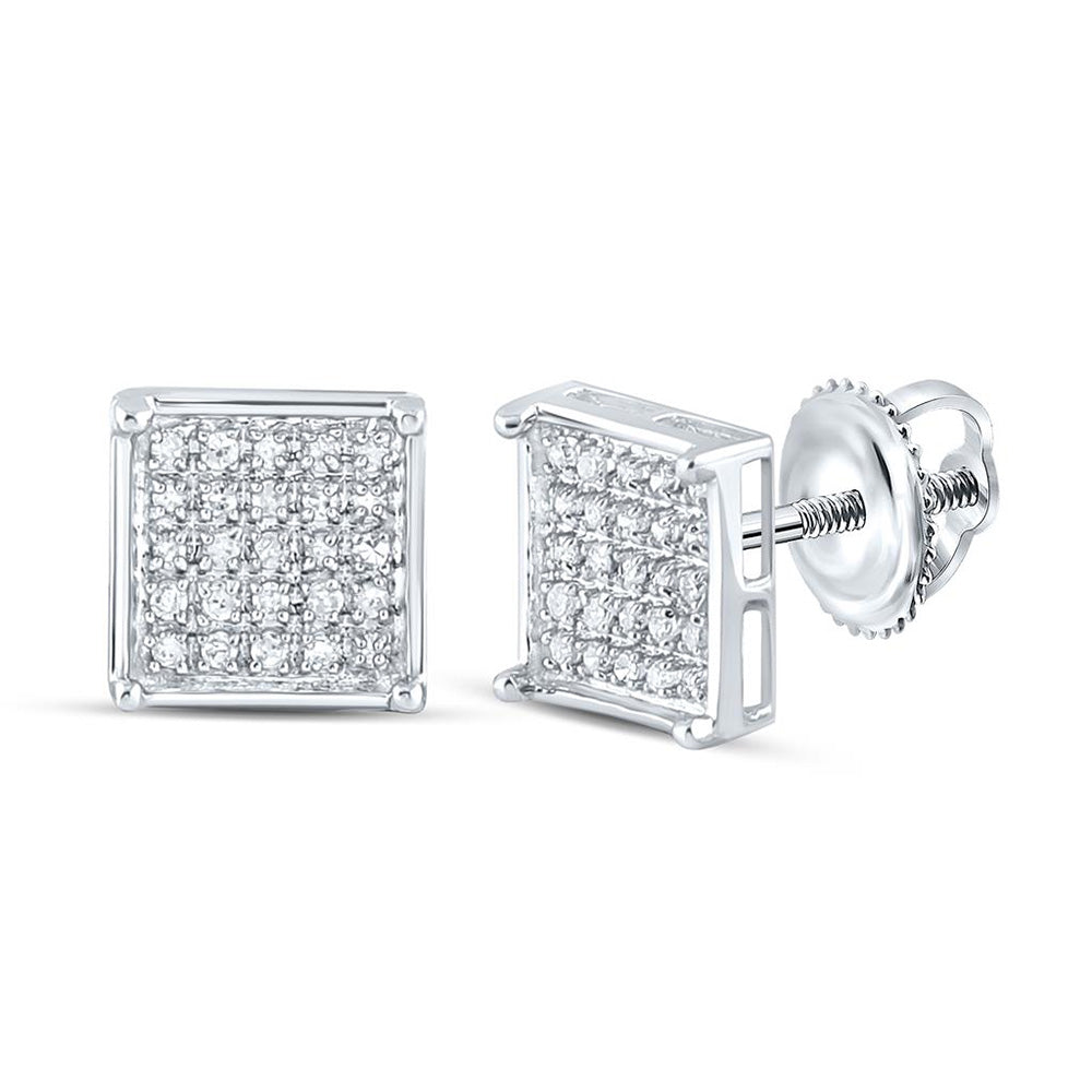 10kt White Gold Womens Round Diamond Square Cluster Earrings 1/6 Cttw