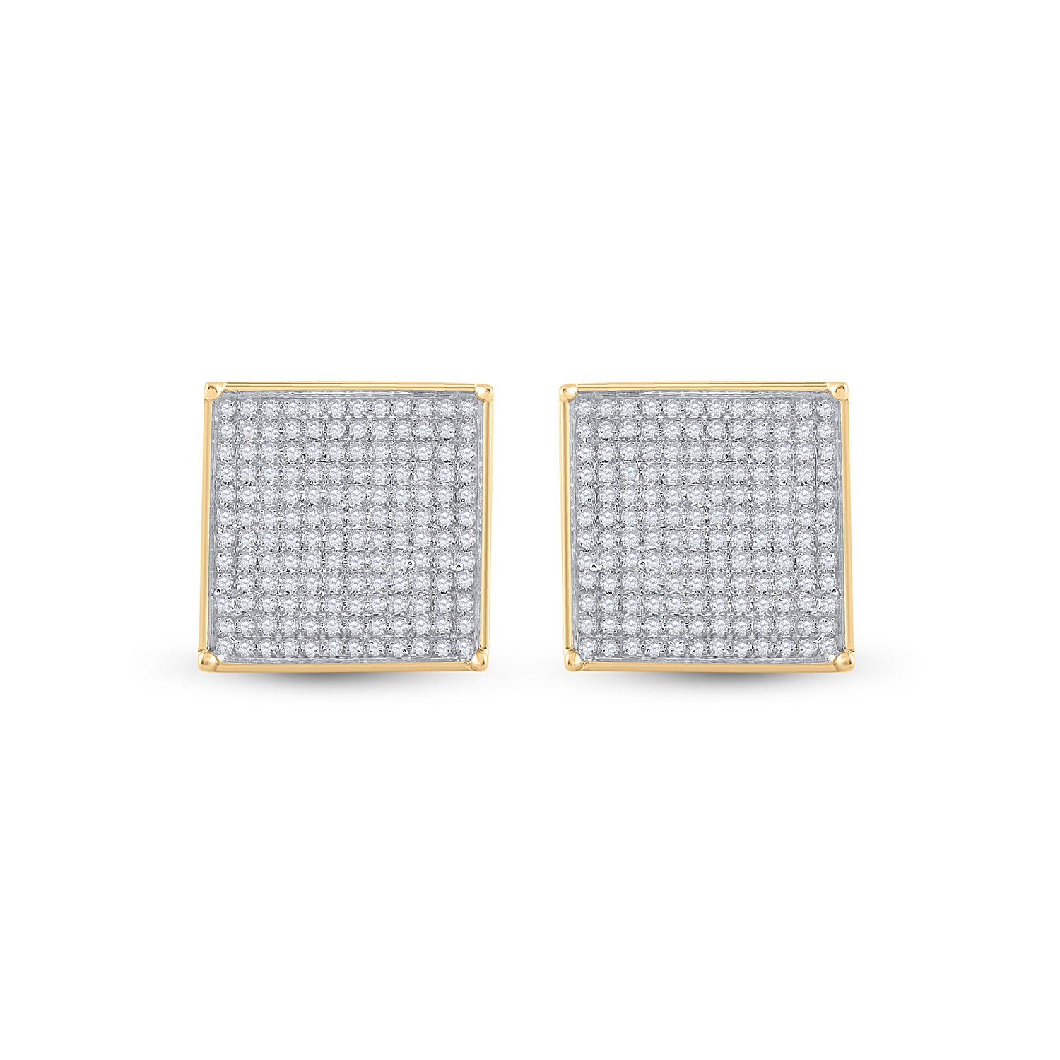 10kt Yellow Gold Womens Round Diamond Square Earrings 7/8 Cttw
