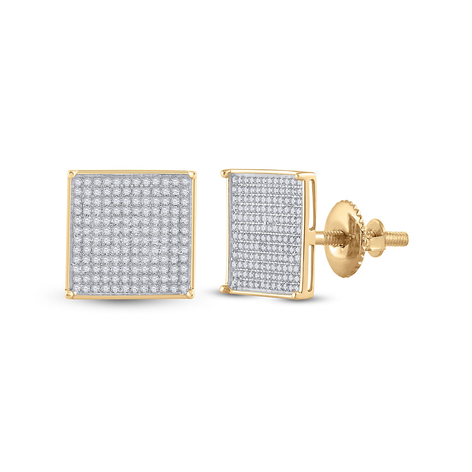 10kt Yellow Gold Womens Round Diamond Square Earrings 7/8 Cttw