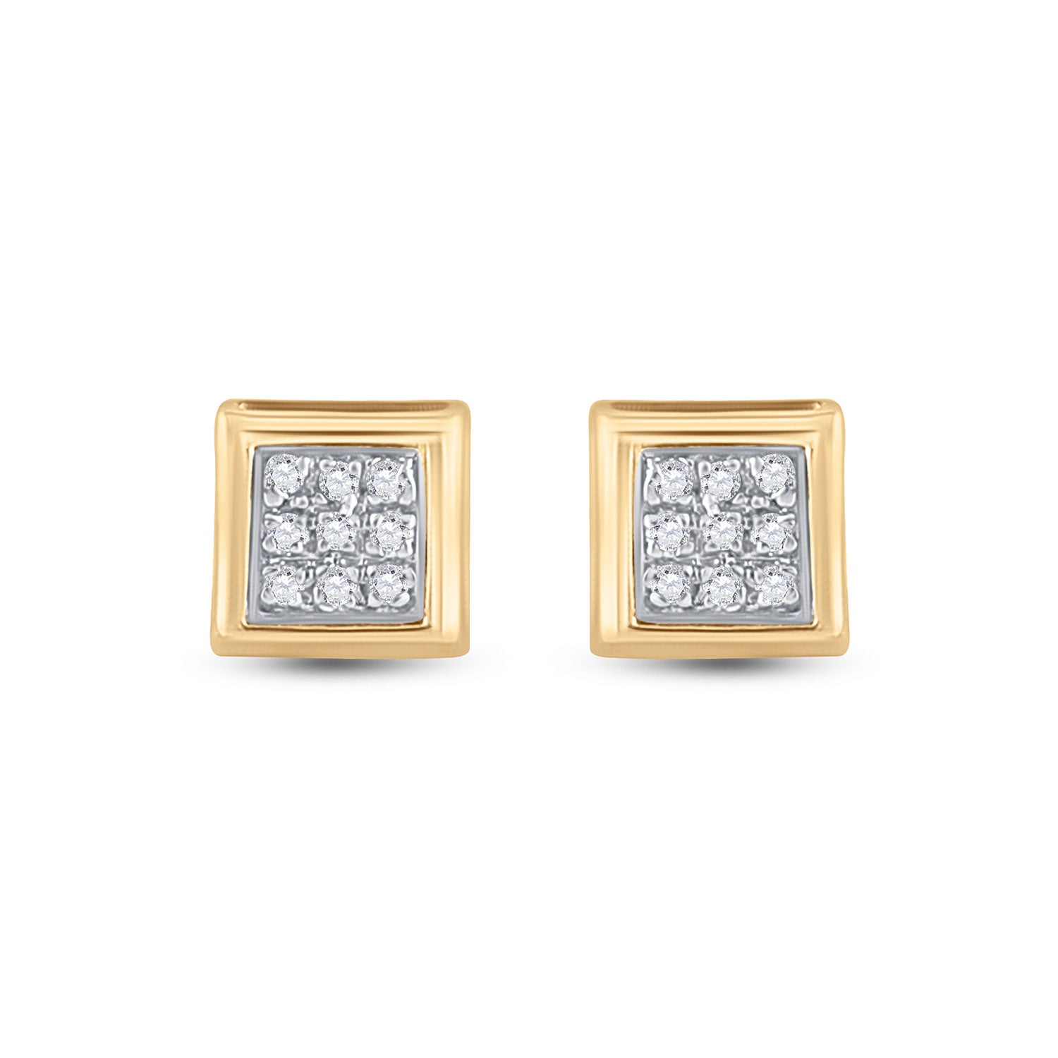10kt Yellow Gold Womens Round Diamond Square Earrings 1/20 Cttw
