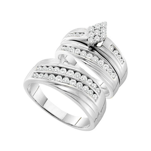 14kt White Gold His Hers Round Diamond Cluster Matching Wedding Set 1-1/5 Cttw