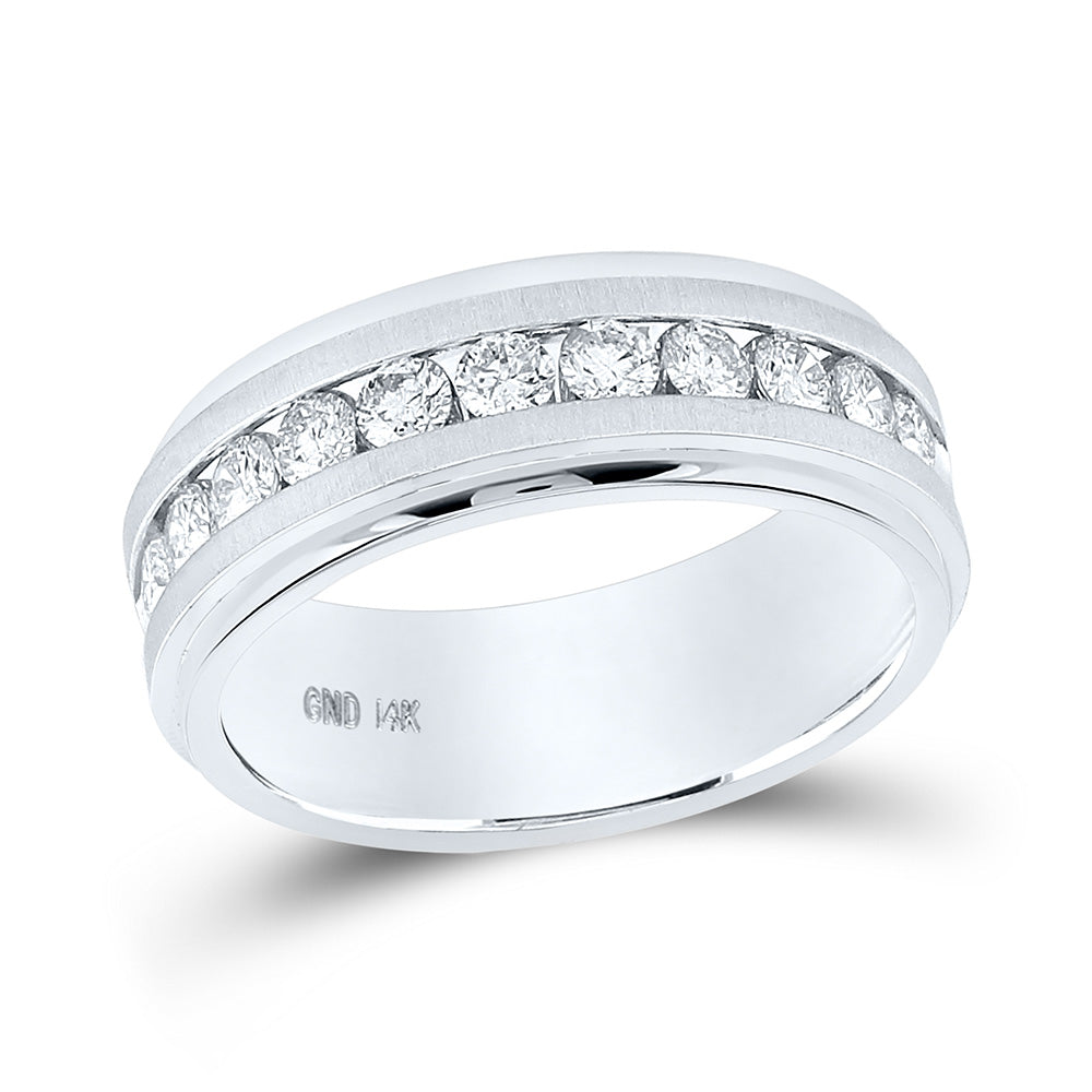 14kt White Gold Mens Machine Set Round Diamond Wedding Band Ring 1 Cttw