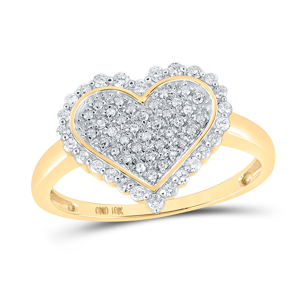 10kt Yellow Gold Womens Round Diamond Heart Ring 1/4 Cttw