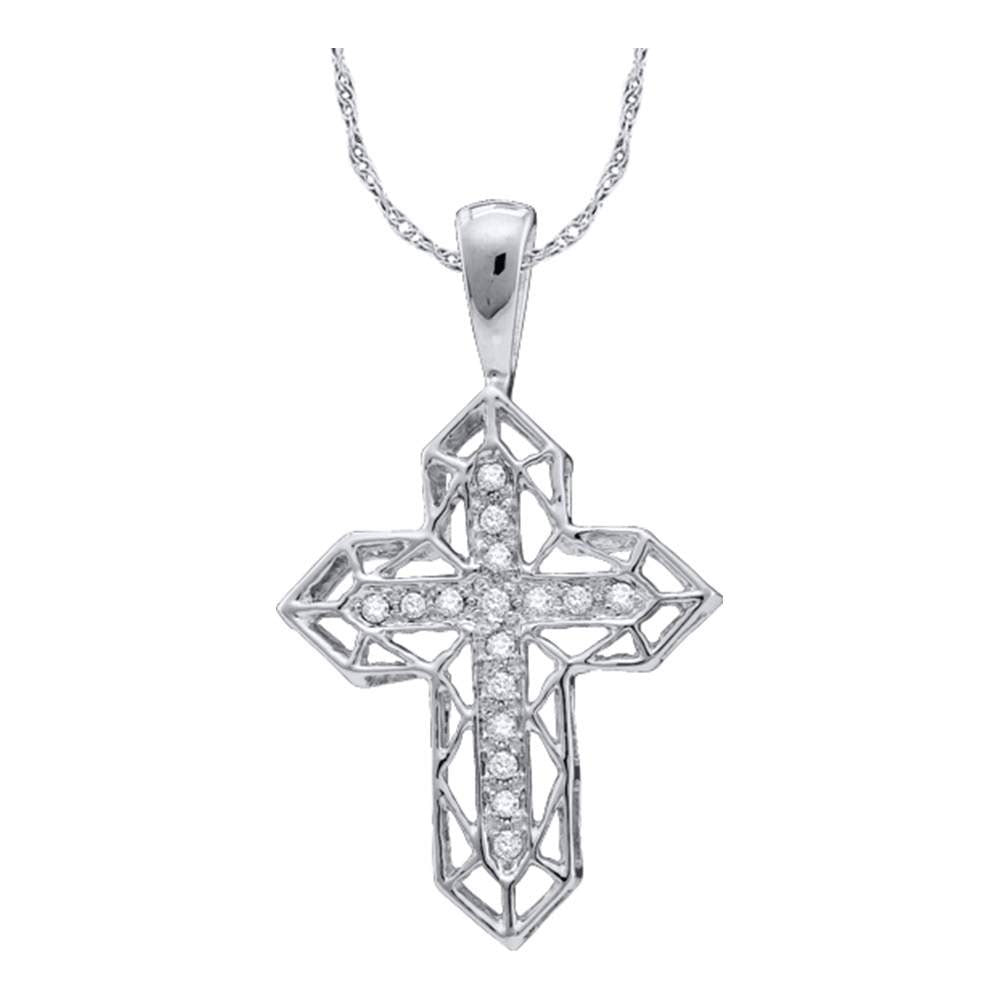 10kt White Gold Womens Round Diamond Cross Frame Religious Pendant 1/8 Cttw