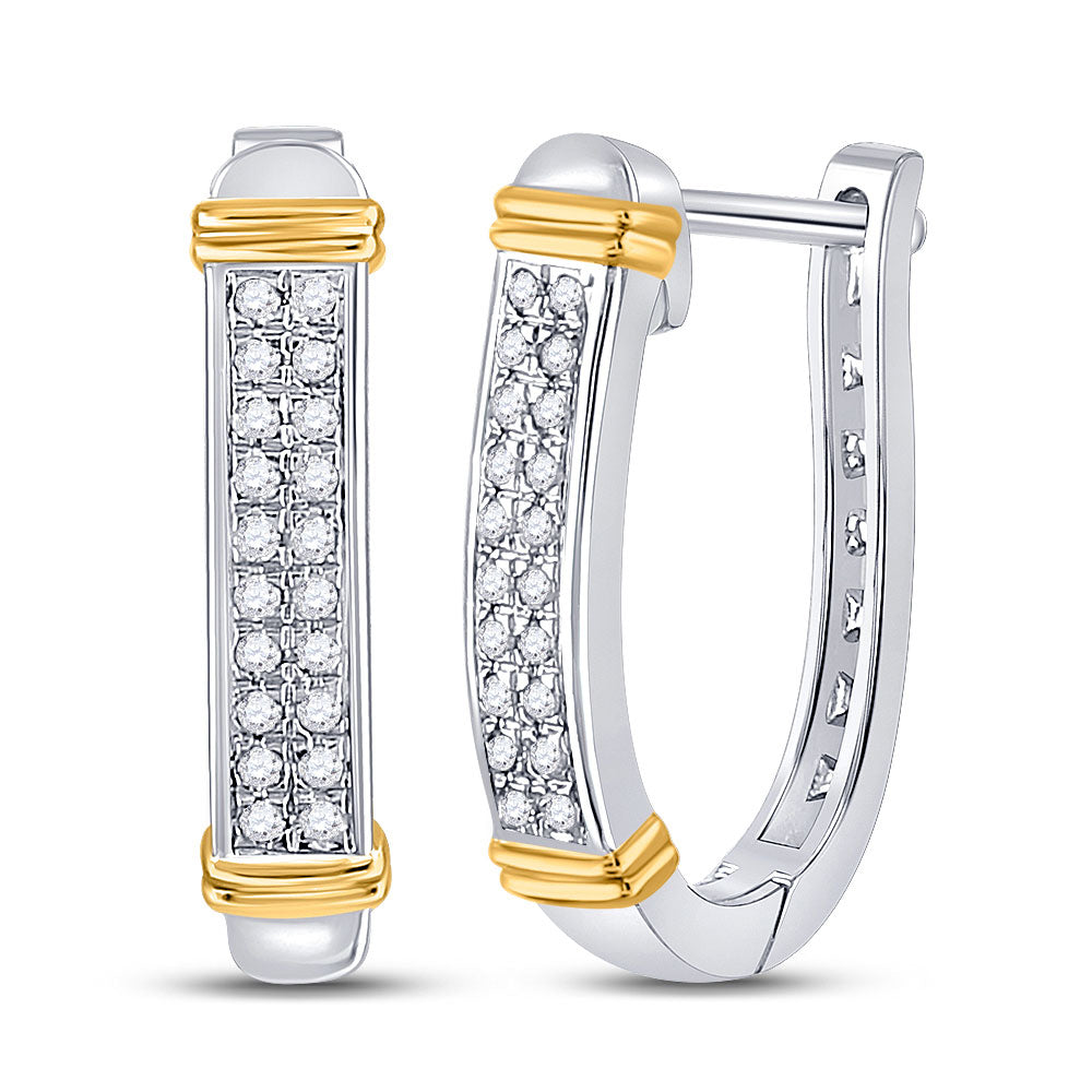 10kt Two-tone Gold Womens Round Diamond Oblong Hoop Earrings 1/6 Cttw