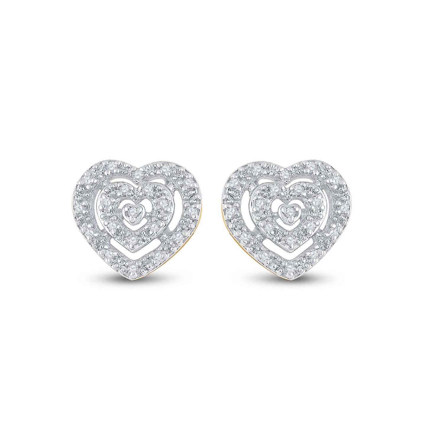 10kt Yellow Gold Womens Round Diamond Heart Earrings 1/12 Cttw