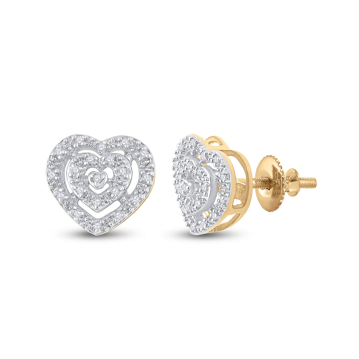 10kt Yellow Gold Womens Round Diamond Heart Earrings 1/12 Cttw