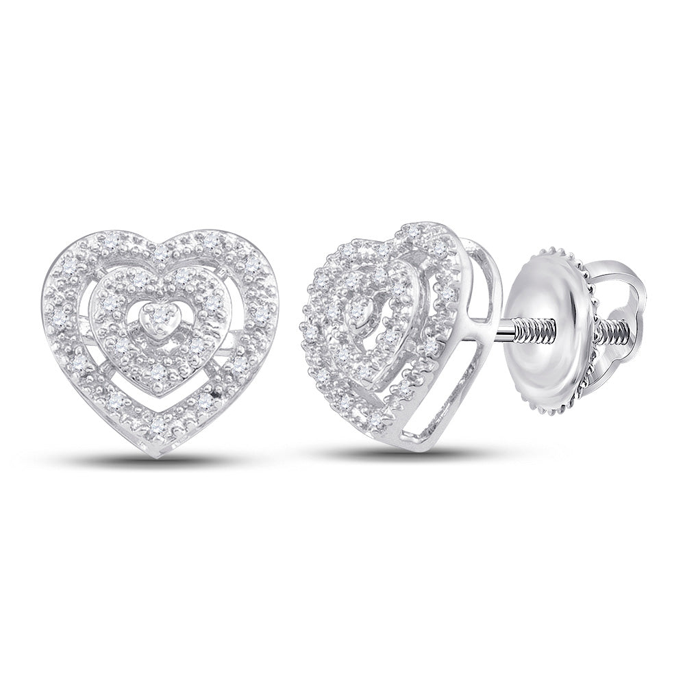 10kt White Gold Womens Round Diamond Heart Earrings 1/12 Cttw