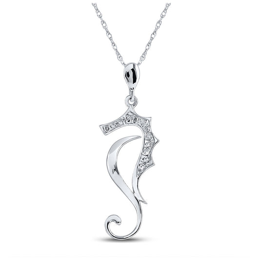 10kt White Gold Womens Round Diamond Sea Horse Animal Pendant 1/20 Cttw