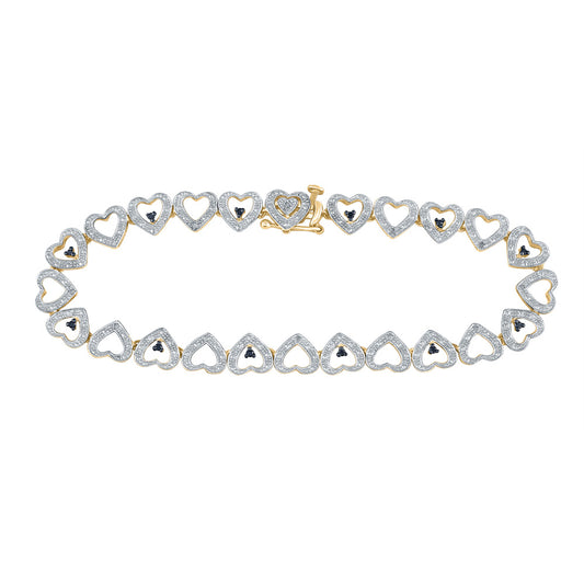 Yellow-tone Sterling Silver Black Color Enhanced Diamond Heart Link Bracelet 1/5 Cttw