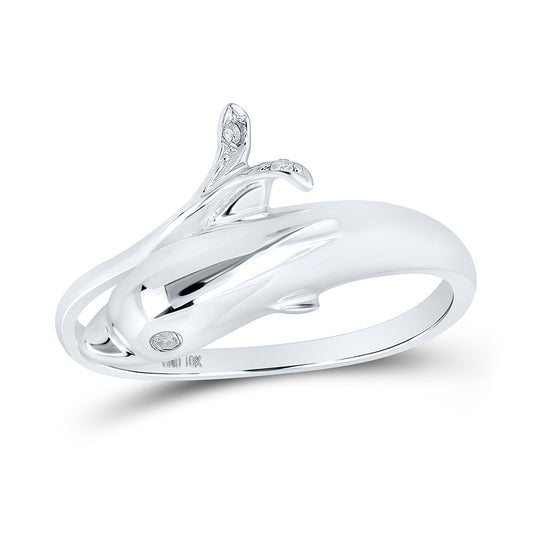 10kt White Gold Womens Round Diamond Dolphin Wrap Ring .03 Cttw