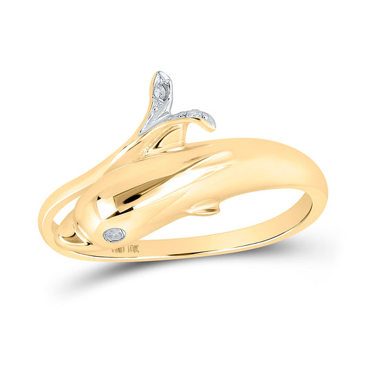 10kt Yellow Gold Womens Round Diamond Dolphin Wrap Ring .03 Cttw