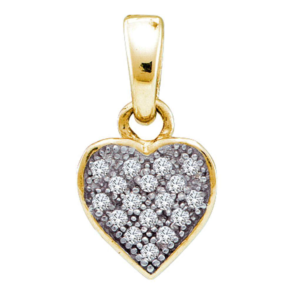 Yellow-tone Sterling Silver Womens Round Diamond Heart Cluster Pendant 1/20 Cttw