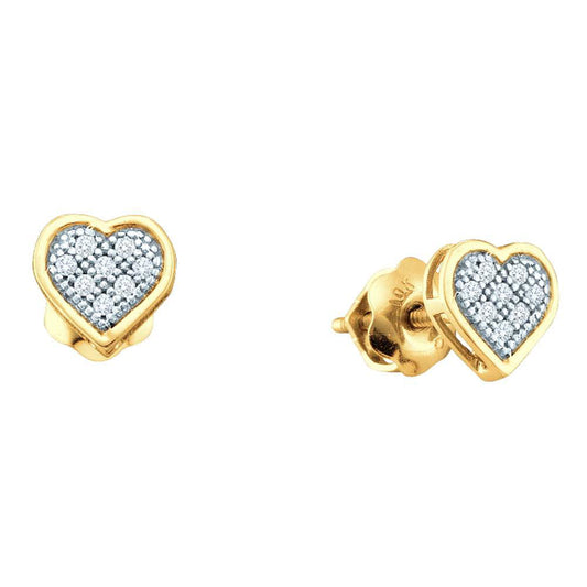 Yellow-tone Sterling Silver Womens Round Diamond Heart Earrings 1/20 Cttw