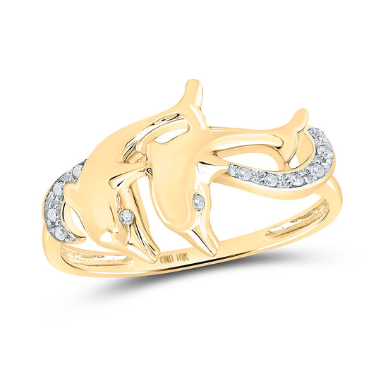 10kt Yellow Gold Womens Round Diamond Double Dolphin Accent Ring 1/20 Cttw